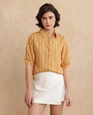 RAREISM Women Geometric Print Party Yellow Shirt