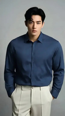 CADMON Men Solid Formal Blue Shirt