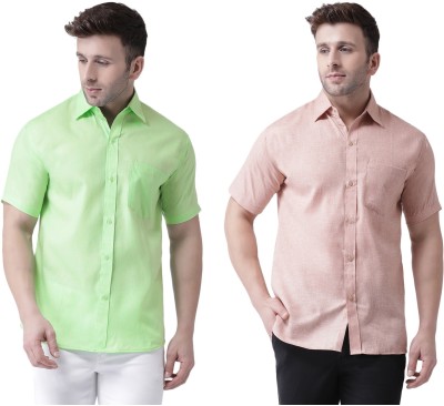 KLOSET BY RIAG Men Solid Casual Green, Pink Shirt(Pack of 2)