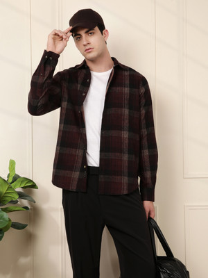 WROGN Men Checkered Casual Red Shirt