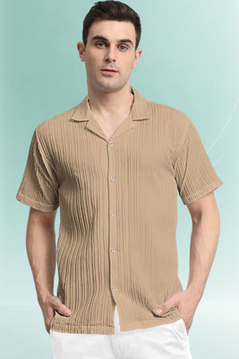 A Dearise Trend Men Self Design Casual Cream Shirt