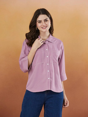 J TURRITOPSIS Women Solid Casual Pink Shirt