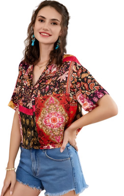 Apache Women Floral Print Casual Red Shirt