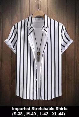 SKY BLUE ENTERPRISE Men Striped Casual White Shirt