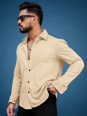Khushi Creation Men Self Design Casual Cream Shirt