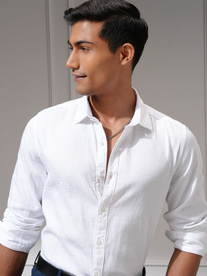LOCOMOTIVE Men Self Design Casual White Shirt