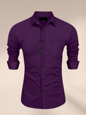 MUMIN Men Solid Formal Purple Shirt