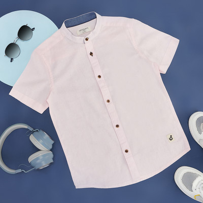 Pantaloons Junior Boys Self Design Casual Pink Shirt