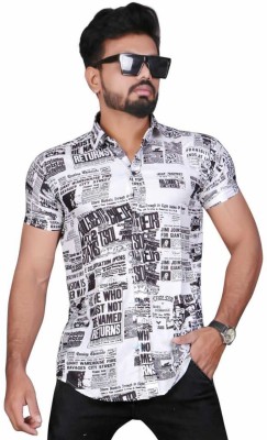 Beaon Men Printed Casual White, Black Shirt