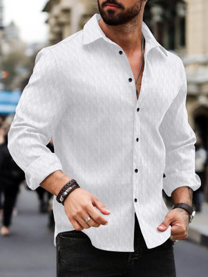VELLOSTA Men Self Design Casual White Shirt