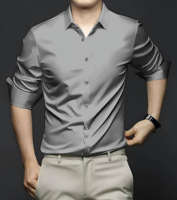 Voroxy Men Solid Casual Grey Shirt