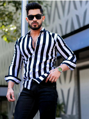 GCFAB Men Printed Casual Black, White Shirt