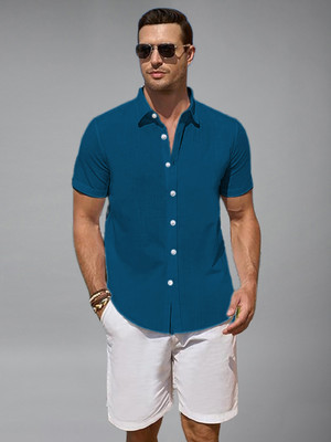 Yugnik Men Solid Casual Blue Shirt
