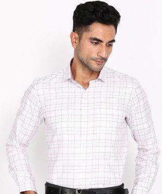 PETER ENGLAND Men Checkered Formal Maroon, White Shirt