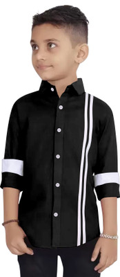 GAZZY CREATION Boys Striped Casual Black Shirt