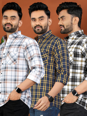 allan peter Men Checkered Casual Multicolor Shirt(Pack of 3)
