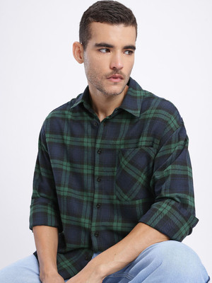 Glitchez Men Checkered Casual Blue Shirt