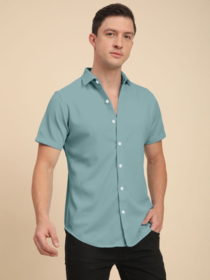 Voroxy Men Self Design Casual Green Shirt