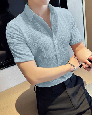 DHAMELIYA ENTERPRISE Men Self Design Party Light Blue Shirt