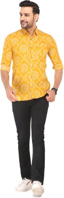 NANAK FEB Men Printed Casual Yellow Shirt