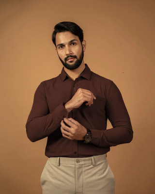 METRONAUT Men Solid Formal Brown Shirt