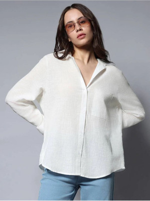 SAARSHE Women Solid Casual White Shirt