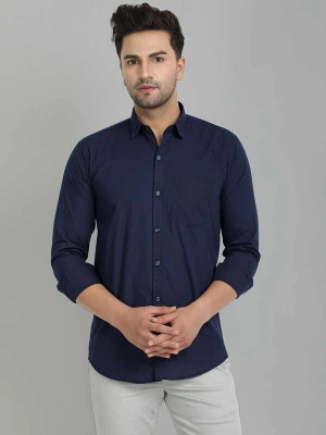 Vilantra Collection Men Solid Casual Dark Blue Shirt