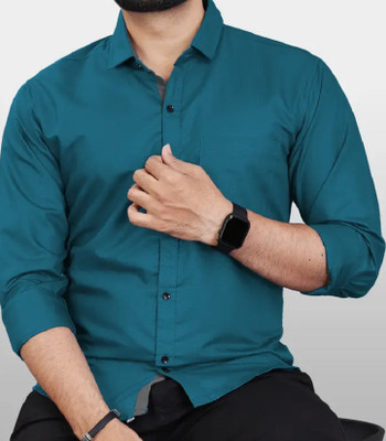 MOXTE Men Solid Formal Blue Shirt