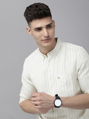 THE BEAR HOUSE Men Striped Casual White Shirt