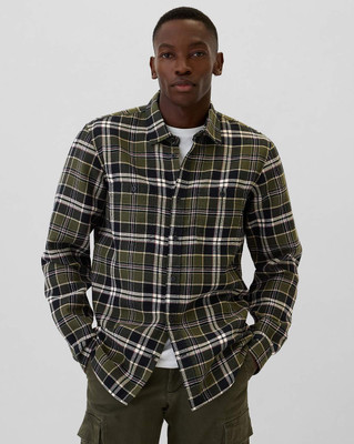 GAP Men Checkered Casual Dark Green Shirt