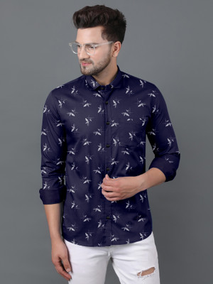 SHUBHFLAX Men Printed Casual Dark Blue Shirt