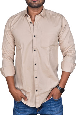 river green Men Solid Casual Beige Shirt
