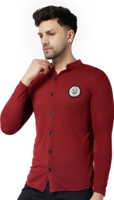 GEUM Men Solid Casual Maroon Shirt