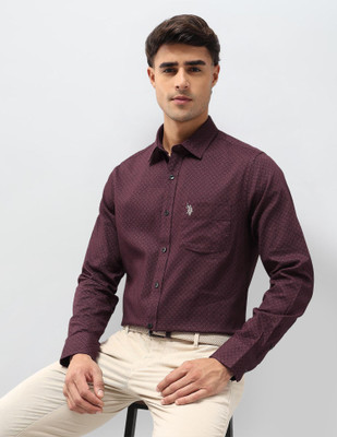 U.S. POLO ASSN. Men Geometric Print Casual Maroon Shirt
