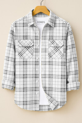 FOXEY Men Checkered Casual Grey Shirt