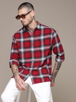 WROGN Men Checkered Casual Red Shirt