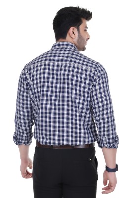 Marc Laurent Men Checkered Formal Dark Blue, White Shirt