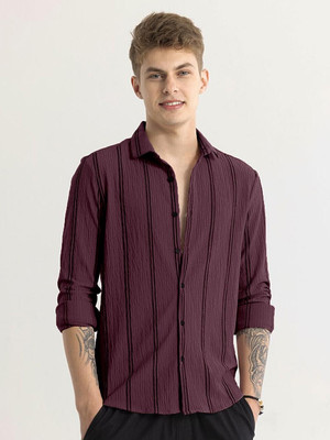 TIGERSNAKE Men Striped Casual Purple Shirt