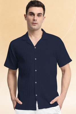 A Dearise Trend Men Self Design, Solid Casual Dark Blue Shirt