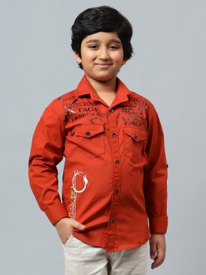 SKY HEIGHTS Boys Self Design, Solid Casual Orange Shirt