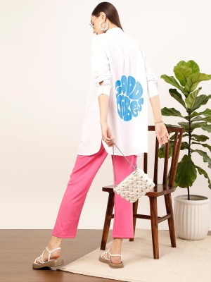 STREET9 Women Solid, Printed Casual Light Blue, White Shirt