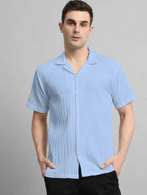 METRONAUT Men Self Design Casual Light Blue Shirt