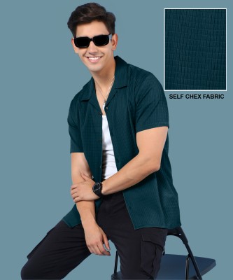 INDICLUB Men Self Design Casual Green Shirt