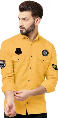 I M DARJI Men Solid Casual Yellow Shirt