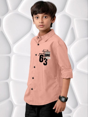 lvama Boys Printed Casual Pink Shirt