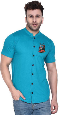 GEUM Men Solid Casual Light Green Shirt