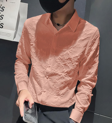 quinlan Men Floral Print Casual Pink Shirt