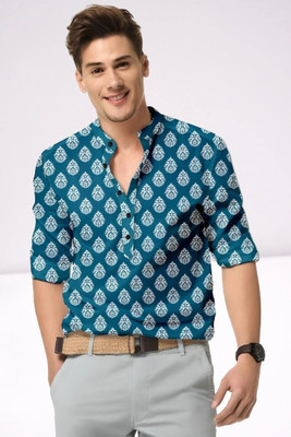 Style Grove Men Printed Casual Light Blue Shirt