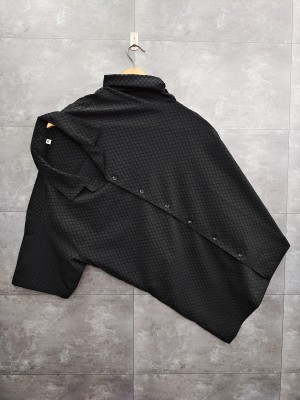 Spangel Fashion Men Self Design Casual Black Shirt