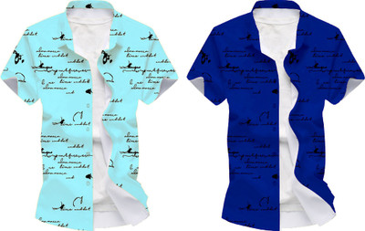 Blue dove Men Printed Casual Light Blue, Blue Shirt(Pack of 2)